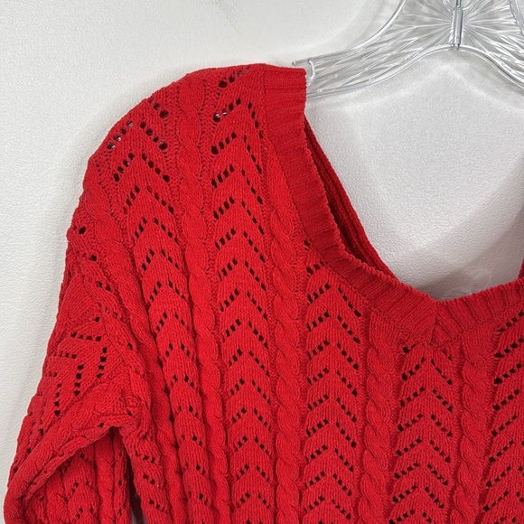 Jessica Simpson Cropped Knotted Red V-Neck Cable Knit Sweater Women's Size Small - Picture 2 of 5